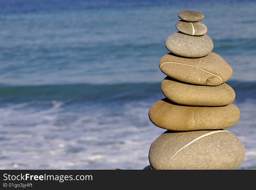 Stack of balanced stones on beach. Stack of balanced stones on beach