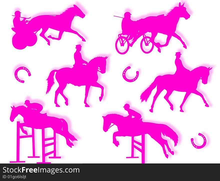 Equitation silhouette in different poses and attitudes