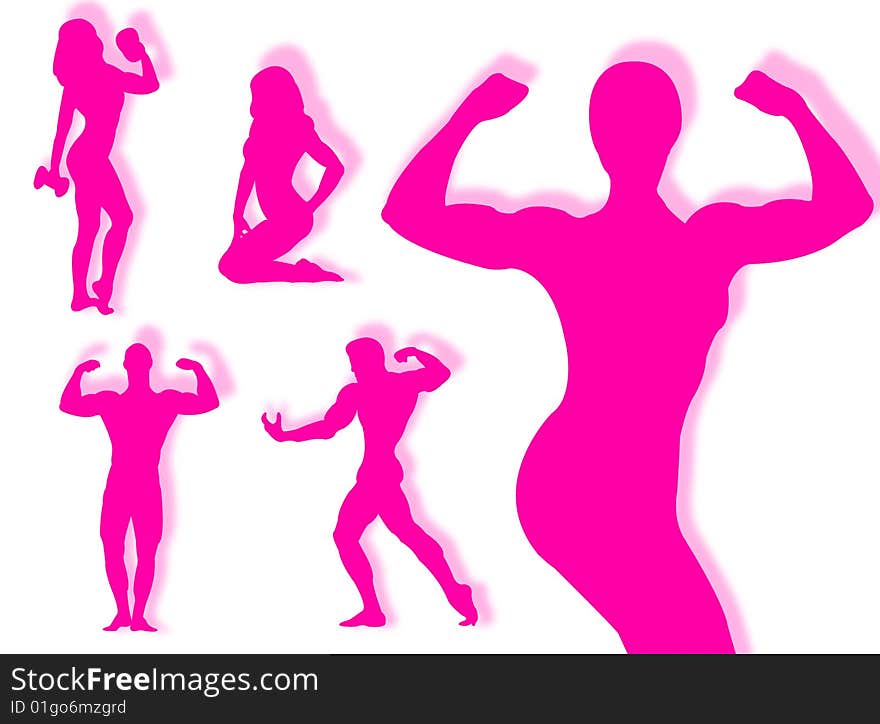 Body builder silhouette in different poses and attitudes