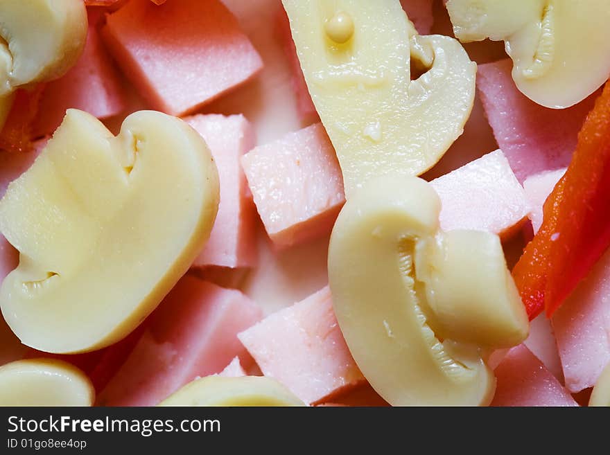 Stock photo: an image of a background of ingredients for italian pizza