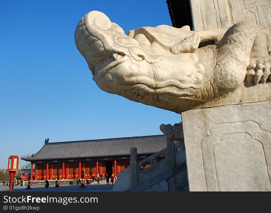 A Stone Sculpture of BaXia, one of dragon's nine sons in Chinese tales, always guards the old royal palace loyally.