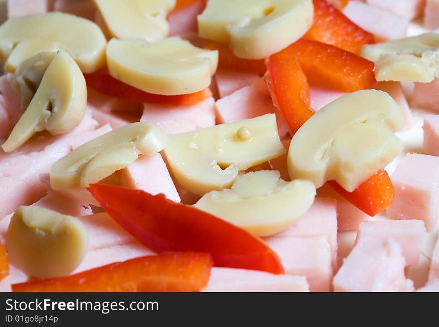 Stock photo: an image of a background of food: ingredients for pizza