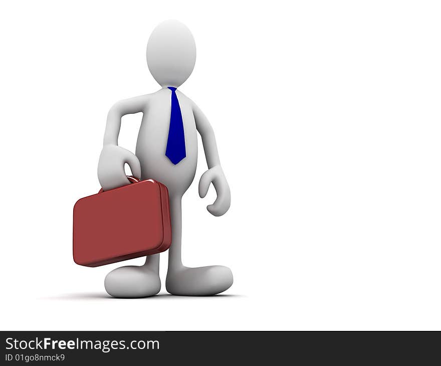 XXL 3D render of a businessman wearing a blue tie and carrying a briefcase. XXL 3D render of a businessman wearing a blue tie and carrying a briefcase