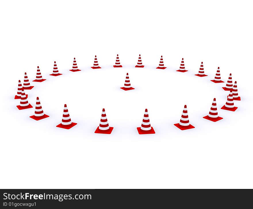 Road red-white cones on a white background. Road red-white cones on a white background