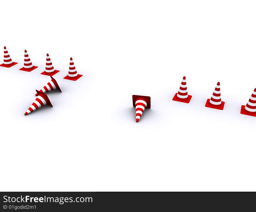 Road red-white cones on a white background. Road red-white cones on a white background