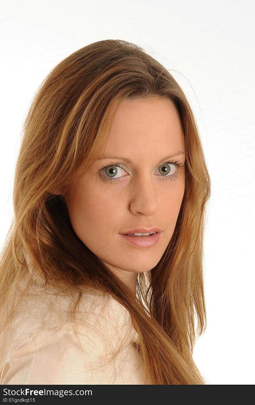 Portrait of a young woman. Isolated over white.