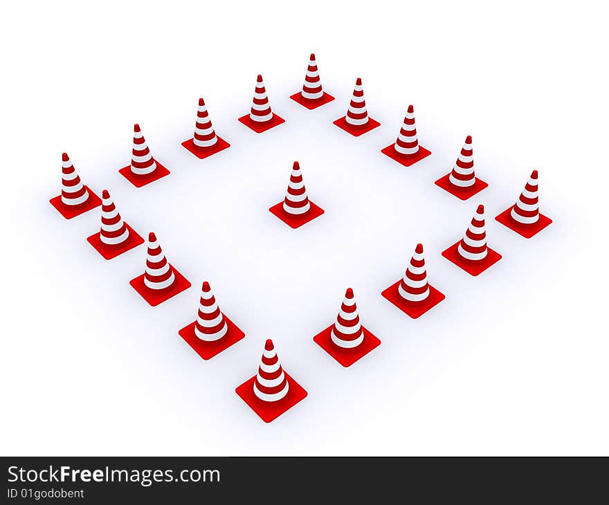 Road red-white cones on a white background. Road red-white cones on a white background