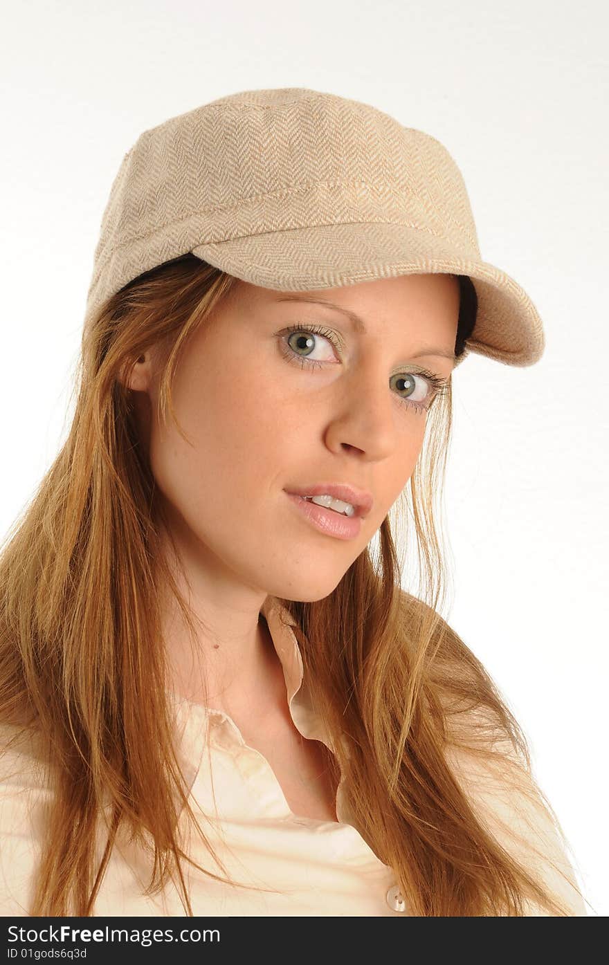 Portrait of a young woman. Isolated over white.