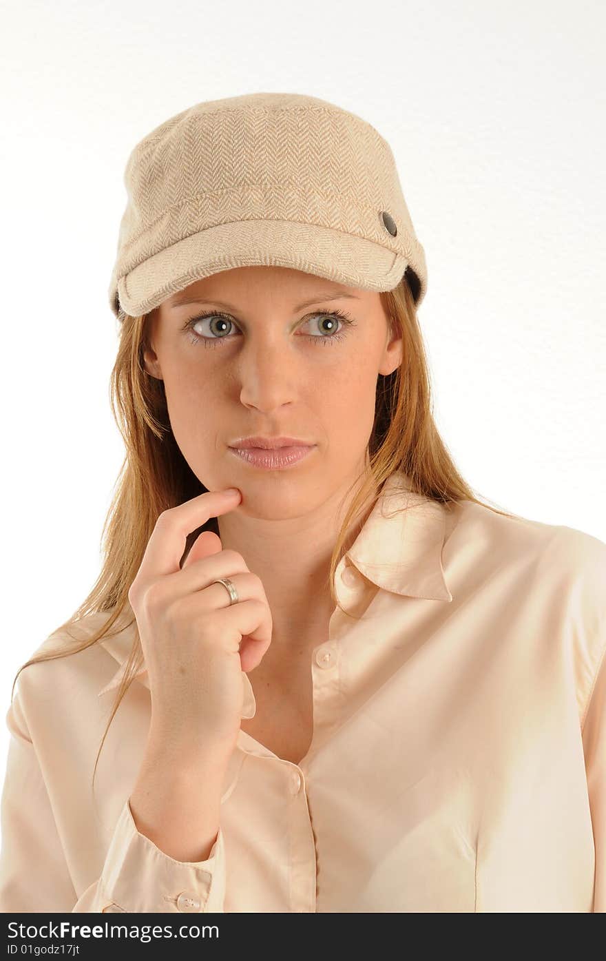 Portrait of a young woman. Isolated over white.