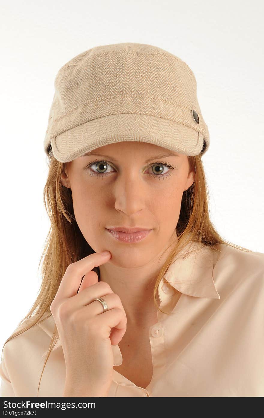 Portrait of a young woman. Isolated over white.