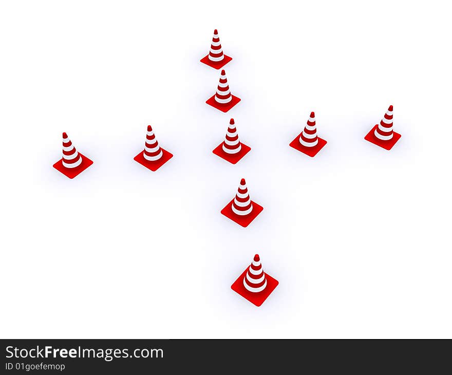 Road red-white cones on a white background. Road red-white cones on a white background