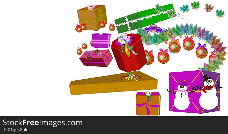 Christmas gifts and ornaments in 3d