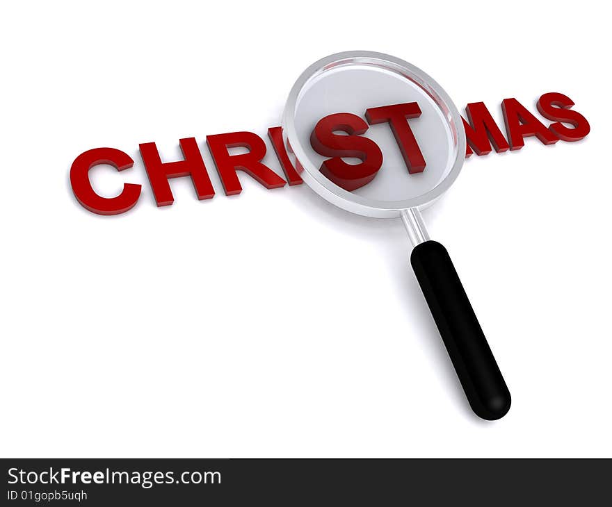 3d christmas text with magnifier