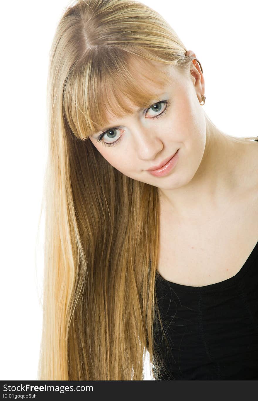 Portrait of a beautiful blonde woman. Isolated on white background