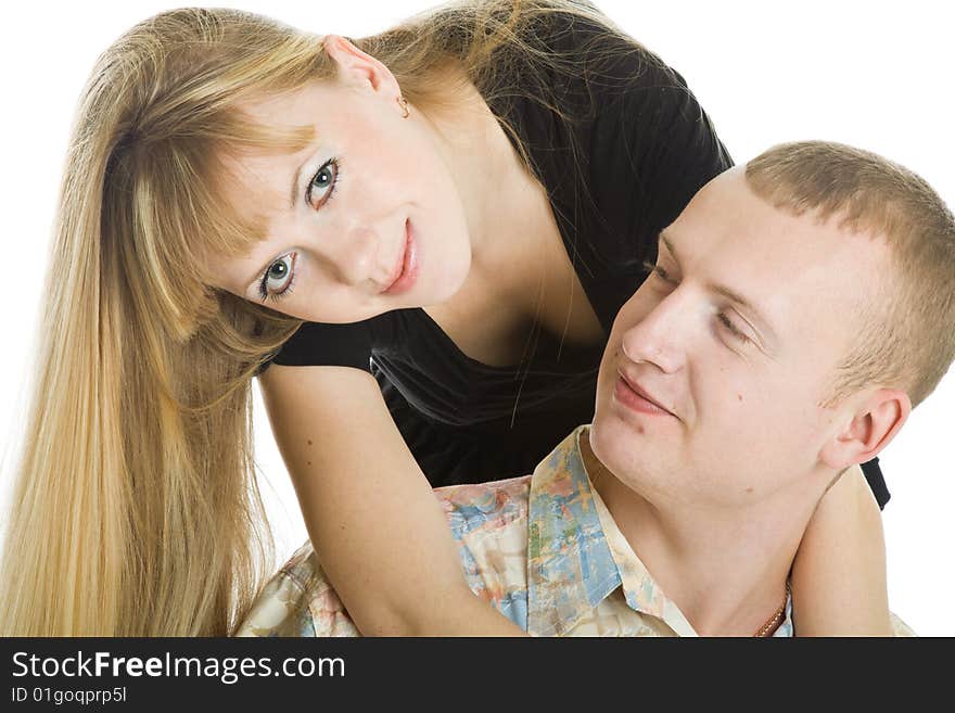 Young couple in love. Isolated on white background