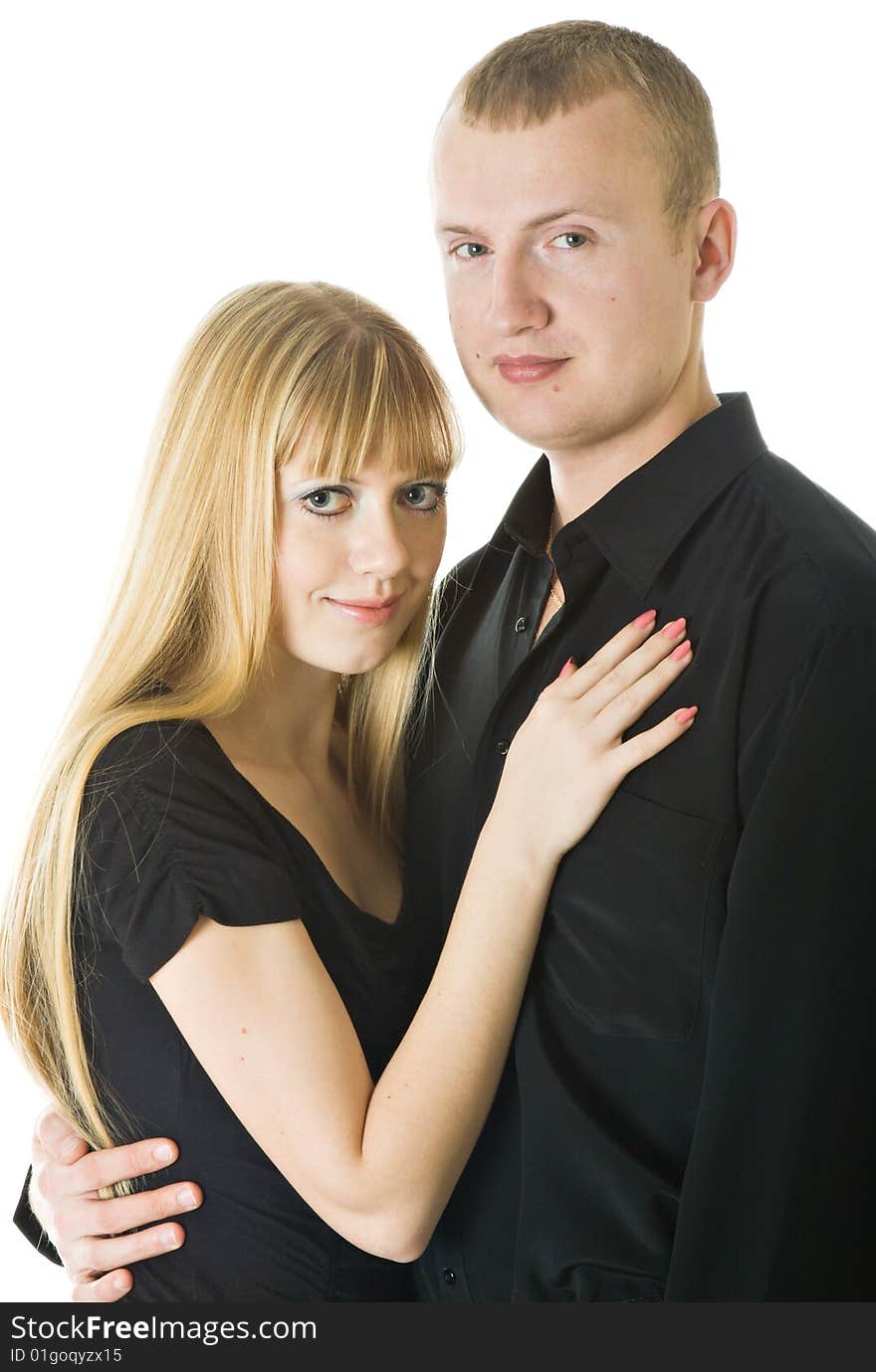 Young couple in love. Isolated on white background