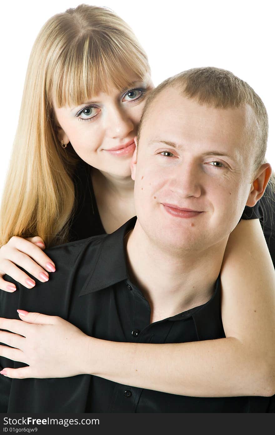 Young couple in love. Isolated on white background