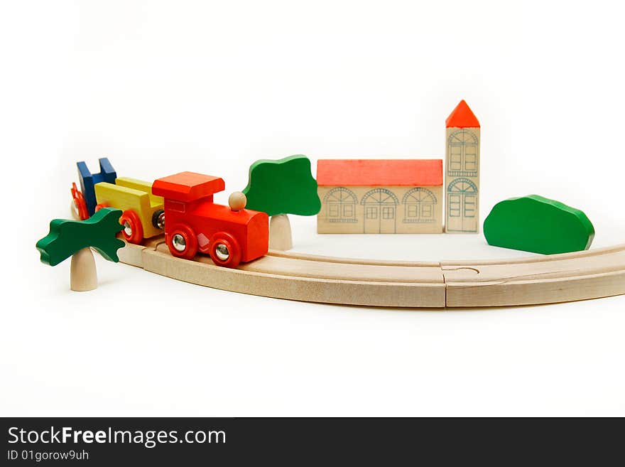 Wooden railway over white background