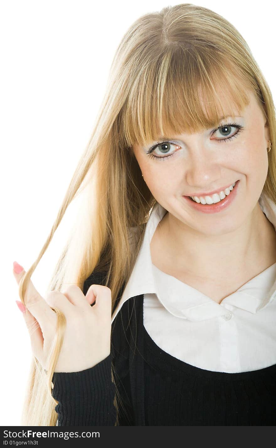 Portrait of a beautiful blonde woman. Isolated on white background