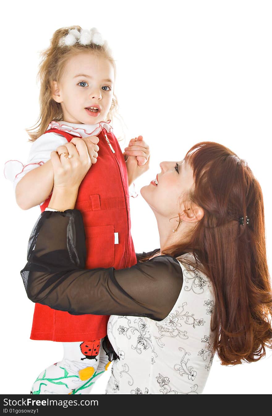 Mother And Daughter Over White