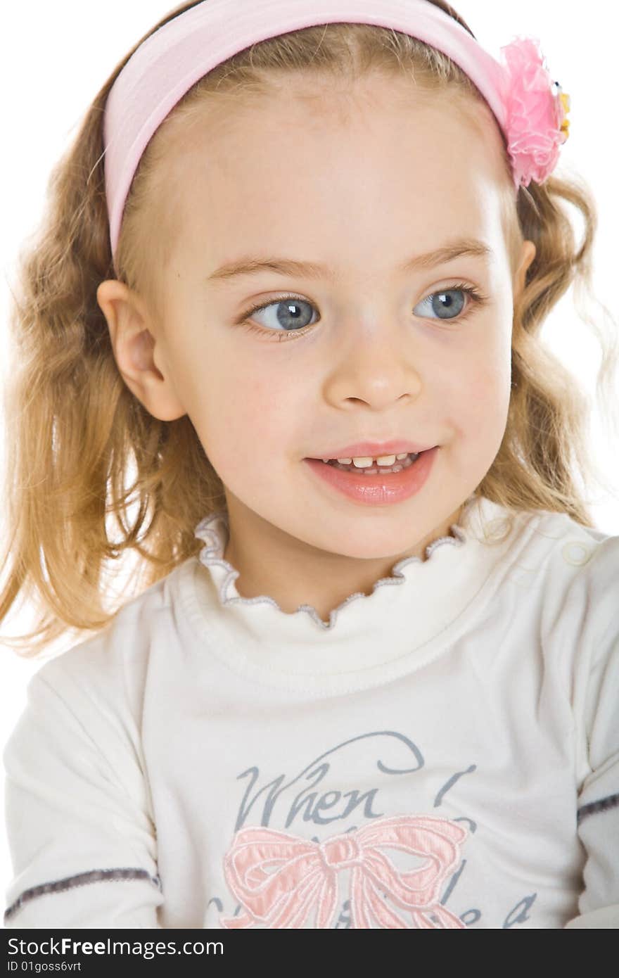 Pretty little girl. Isolated on white background