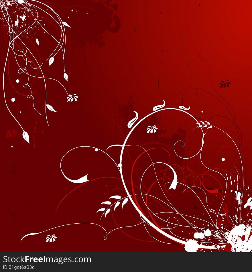 Grunge deep red floral background. Grunge deep red floral background