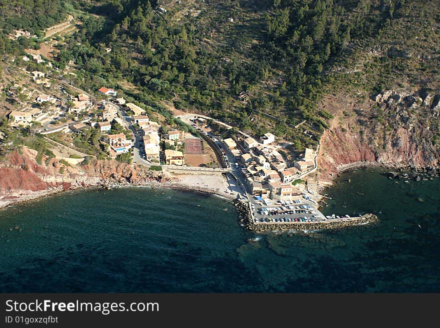 View from the air to a bay in Majorca in Spain