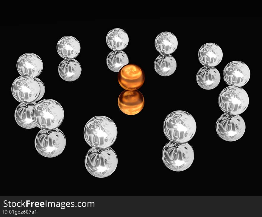 Silver spheres laid out on a circle on the glass. Silver spheres laid out on a circle on the glass.