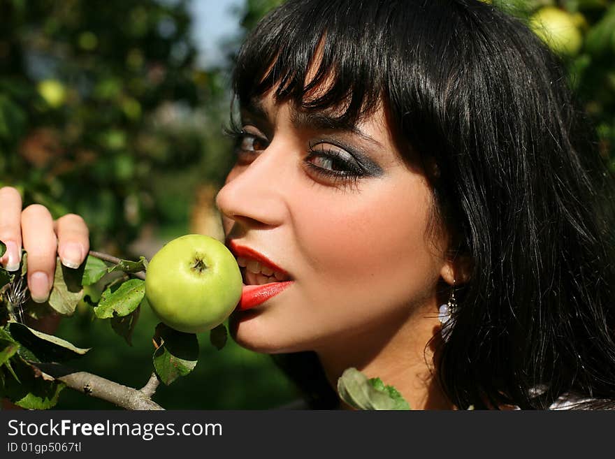 Lovely girl with fresh green apple. Lovely girl with fresh green apple