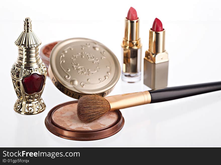 Still life with cosmetics on the white background