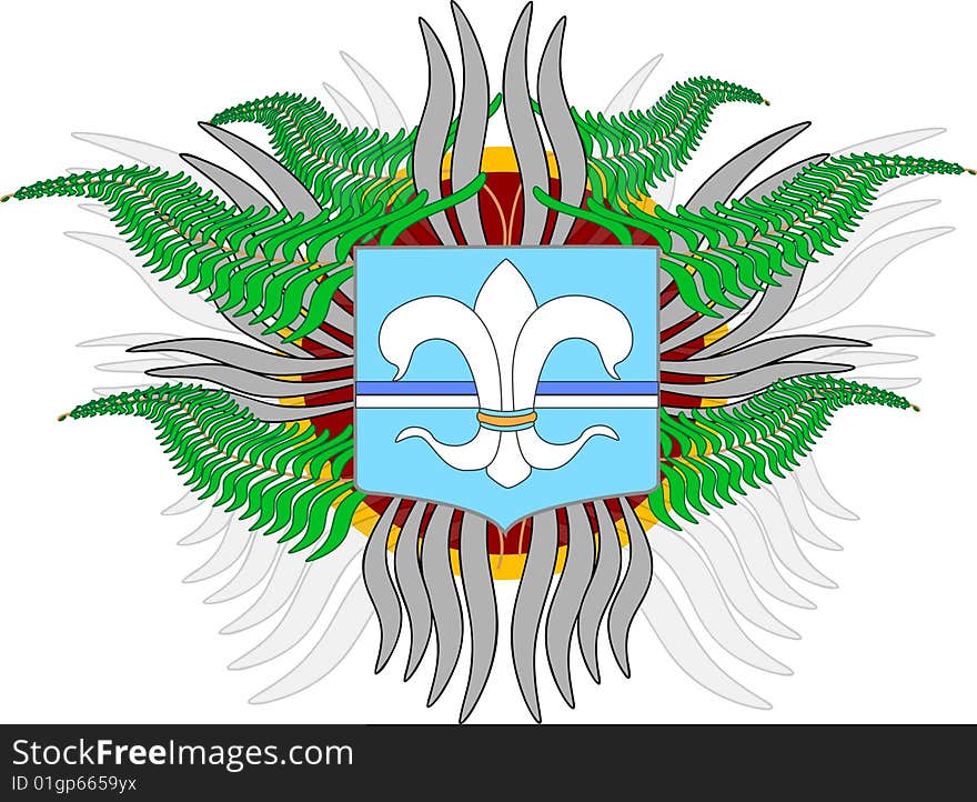 Blue coat of arms with a lily on the fern. Vector illustration. Blue coat of arms with a lily on the fern. Vector illustration.