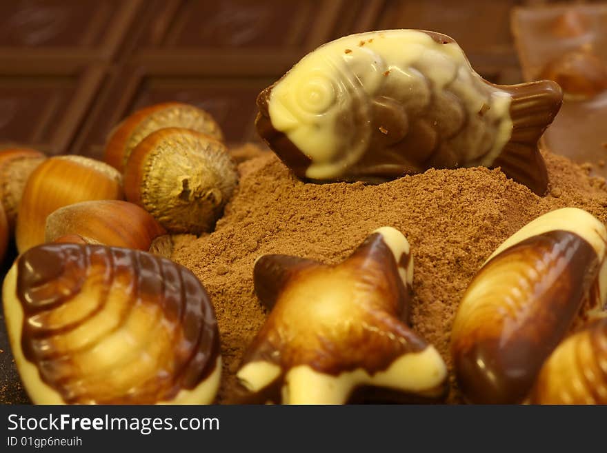 Beautiful detail of chocolate with peanuts