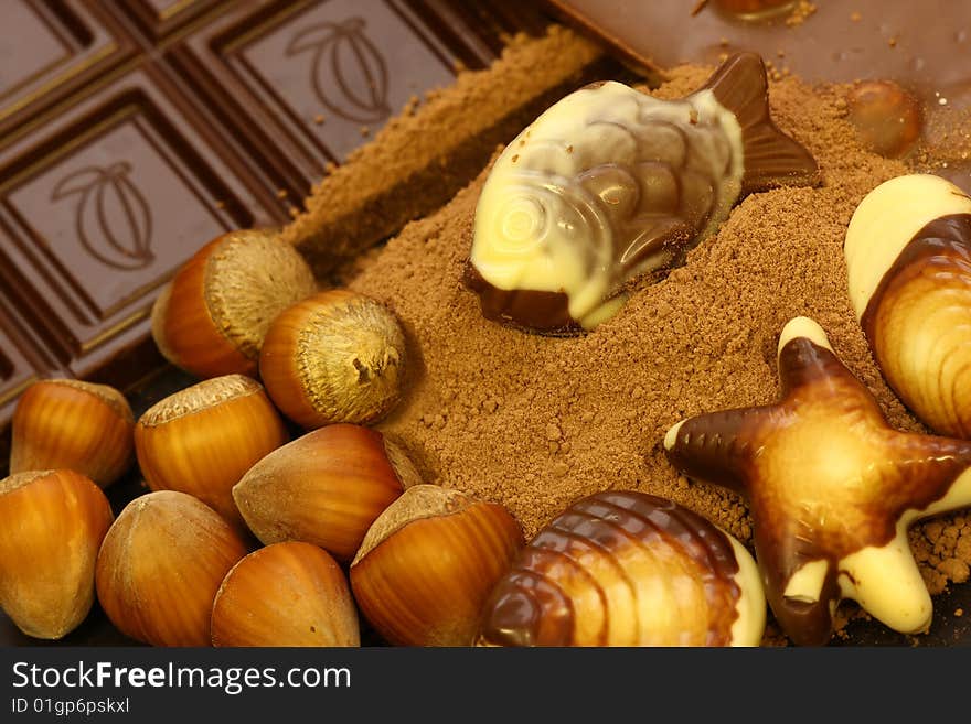 Beautiful detail of chocolate with peanuts