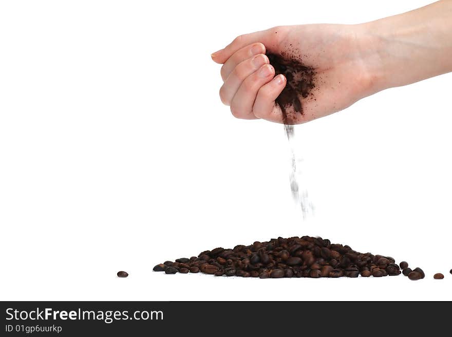 Coffee in hand isolated on the white background