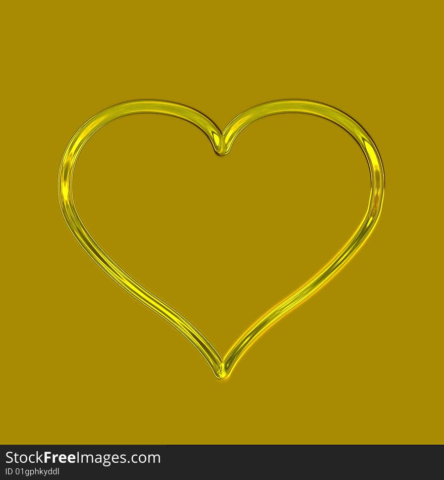 One glossy golden heart on a golden background