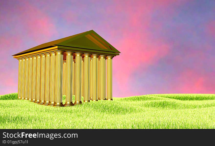 3d illustration of greek temple on sunset background (stocks exchange building symbol). 3d illustration of greek temple on sunset background (stocks exchange building symbol)