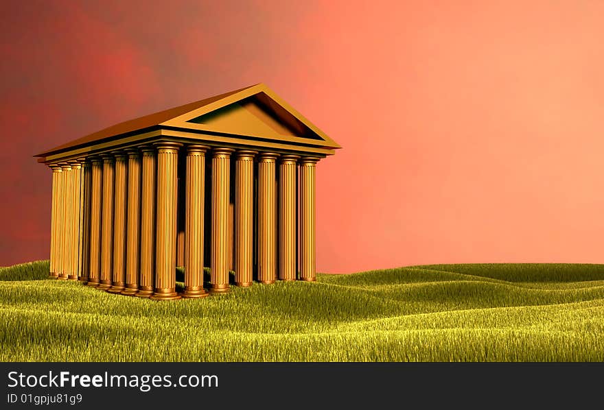 3d illustration of greek temple on sunset background (stocks exchange building symbol). 3d illustration of greek temple on sunset background (stocks exchange building symbol)