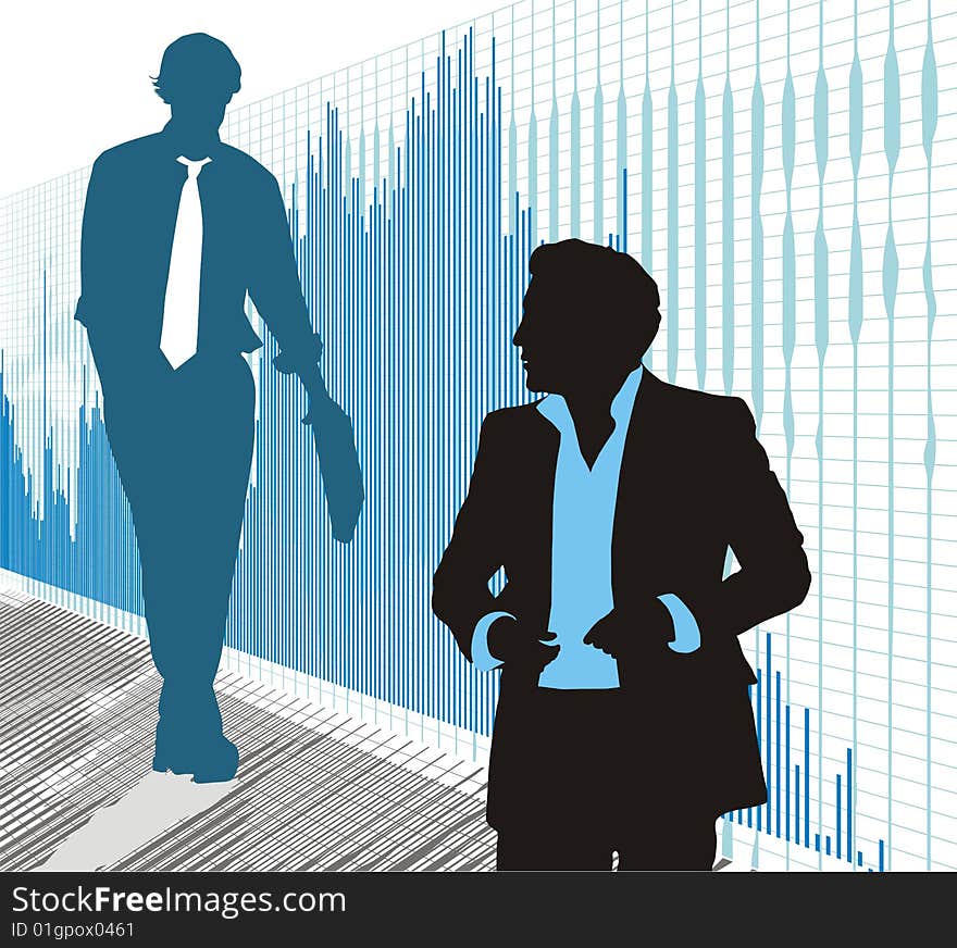 Vector illustration of two businessmen to chart. Vector illustration of two businessmen to chart