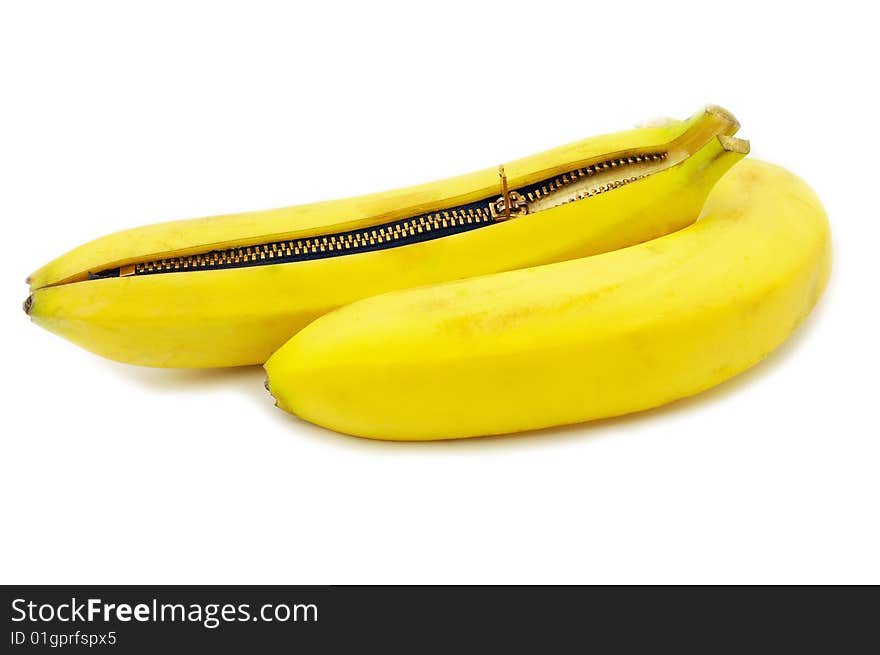 Zipper banana isolated on white background