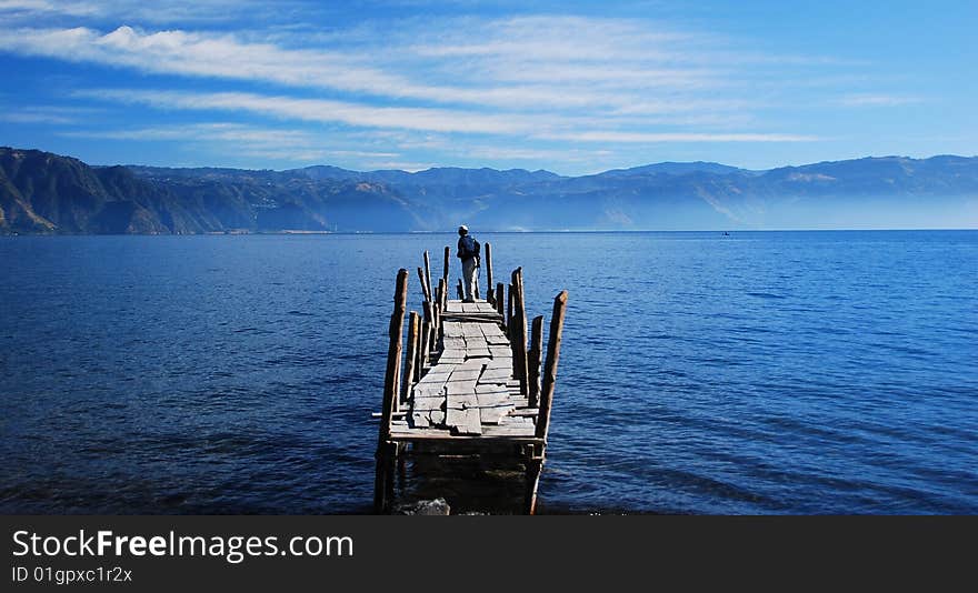 Jetty at Volcano ringed Lake. Jetty at Volcano ringed Lake