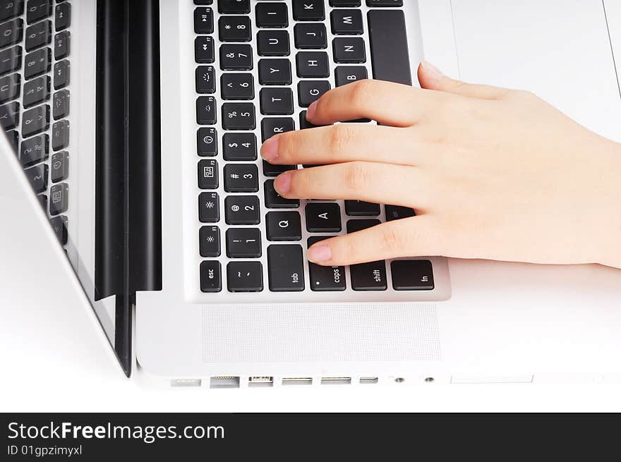 Girl hands typing on keyboard