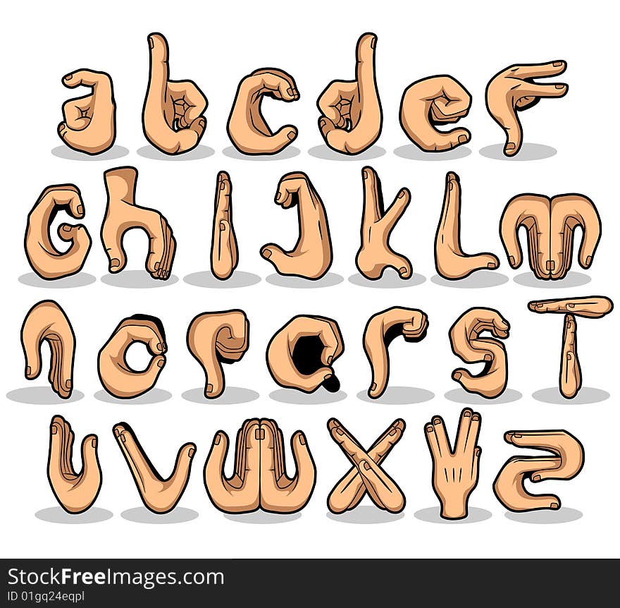 Unique illustration describe alphabet based on hand form, and also can used as font. Unique illustration describe alphabet based on hand form, and also can used as font