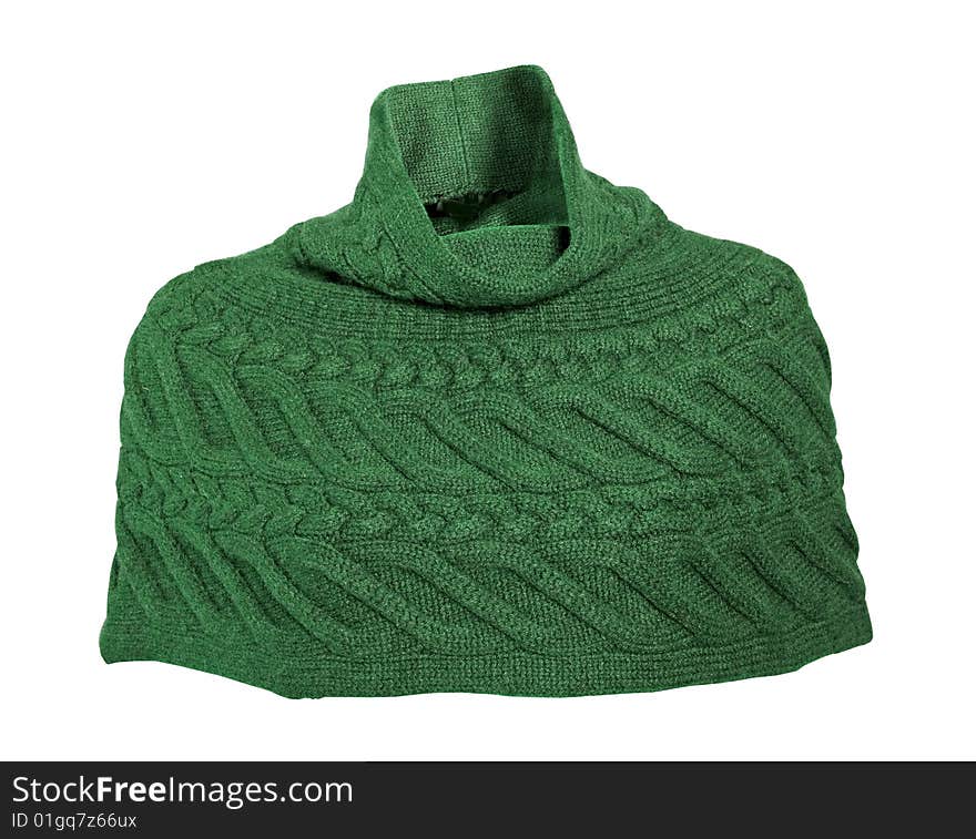 Green isolated wool knitted scarf