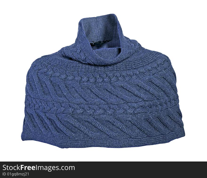 Blue isolated wool knitted scarf