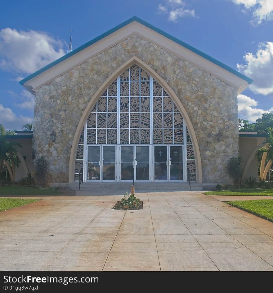 Beautiful Country Chruch with decorative windows and stone wall. Beautiful Country Chruch with decorative windows and stone wall