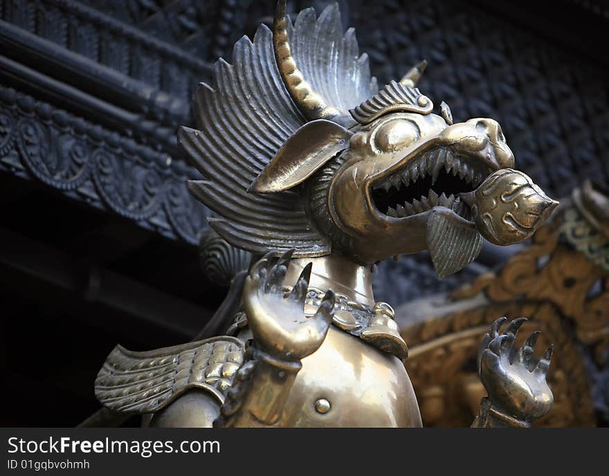 Nepalese temple bronze of the dragon. Nepalese temple bronze of the dragon