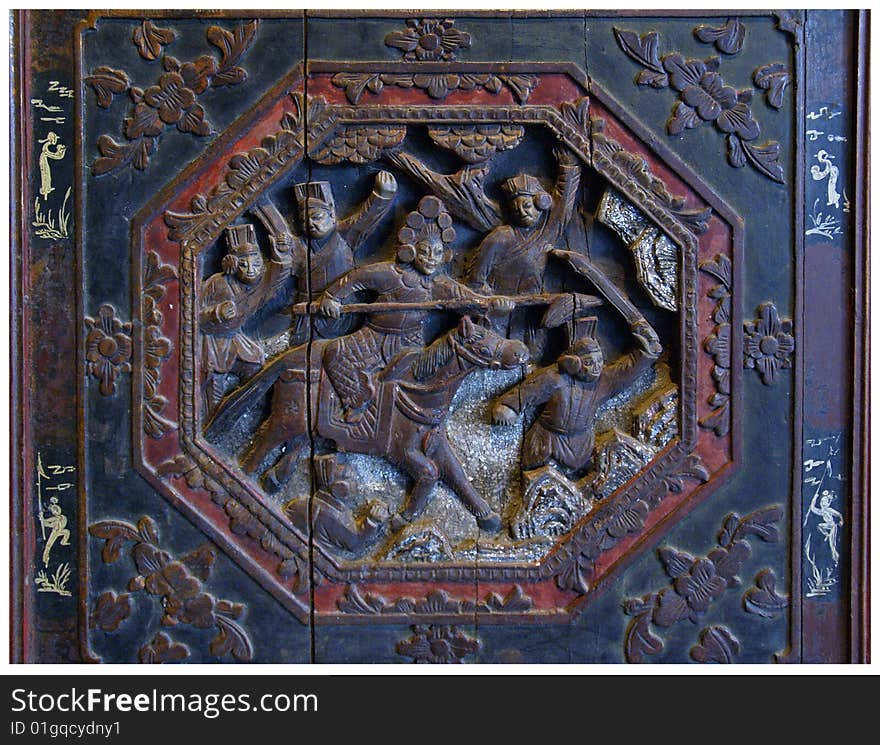 Piece of wood carving in the Beijing Opera perform