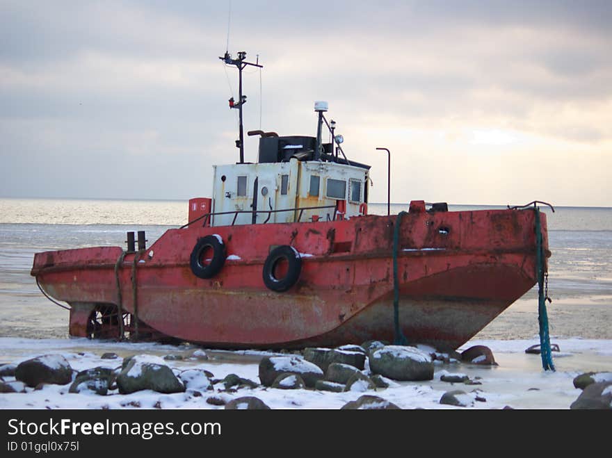 Shipwreck On Rocks And Ice