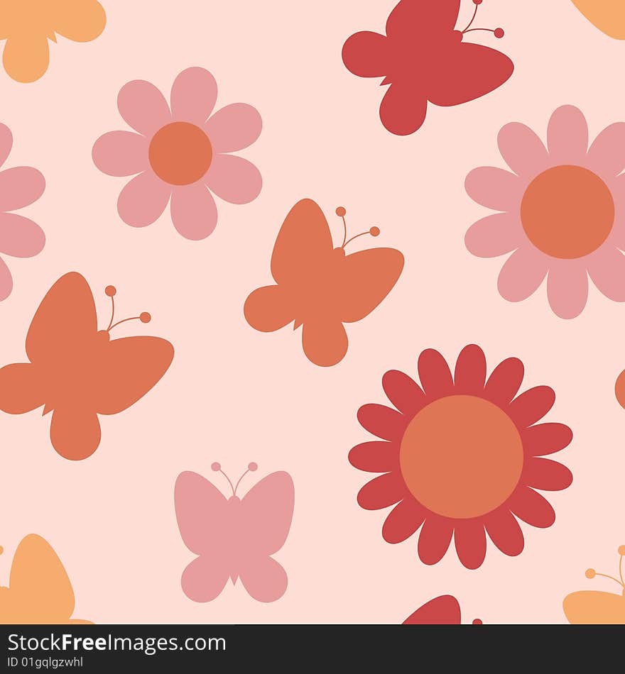 Seamless pattern with flowers and butterflies. Seamless pattern with flowers and butterflies