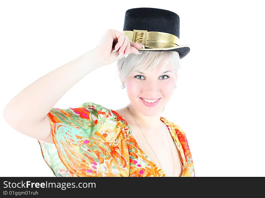 Lovely girl with hat isolated on white